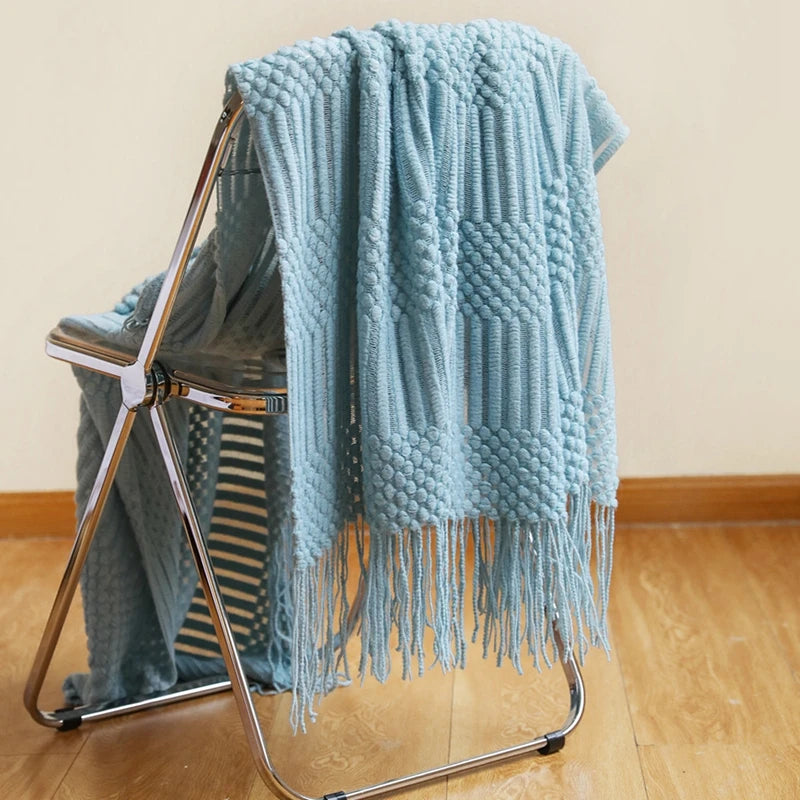 White Boho Knitted Throw Blanket