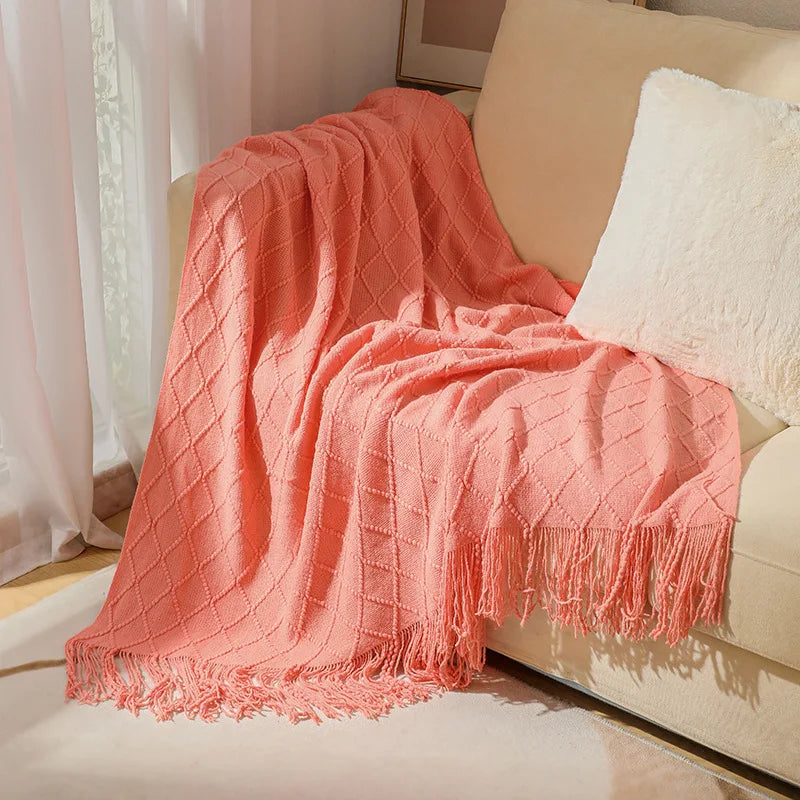 Knitted Throw Blanket with Tassels