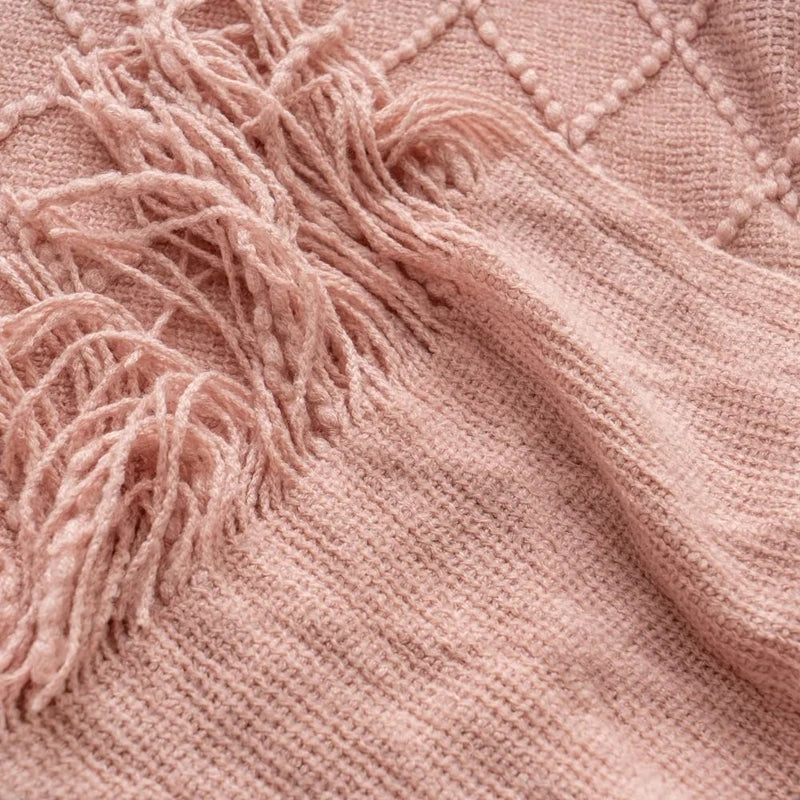 White Boho Knitted Throw Blanket