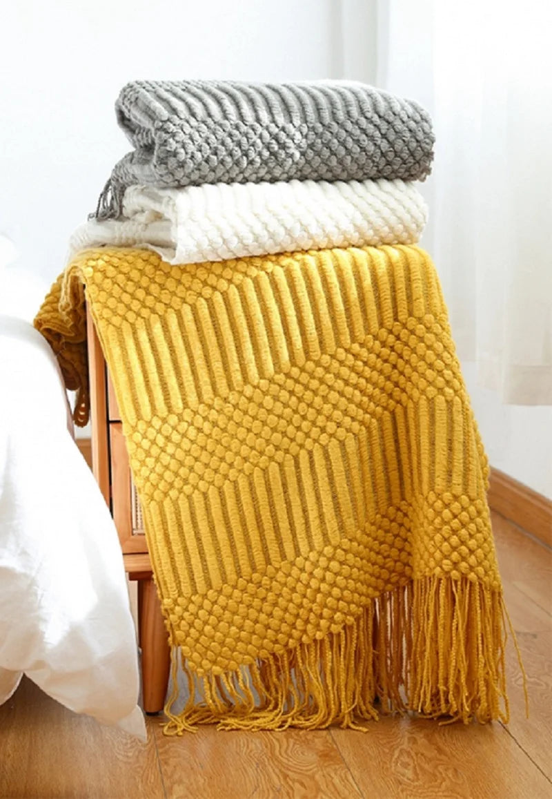 White Boho Knitted Throw Blanket