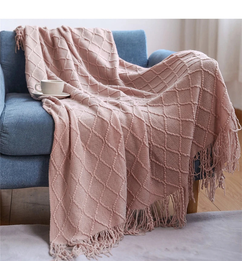 White Boho Knitted Throw Blanket