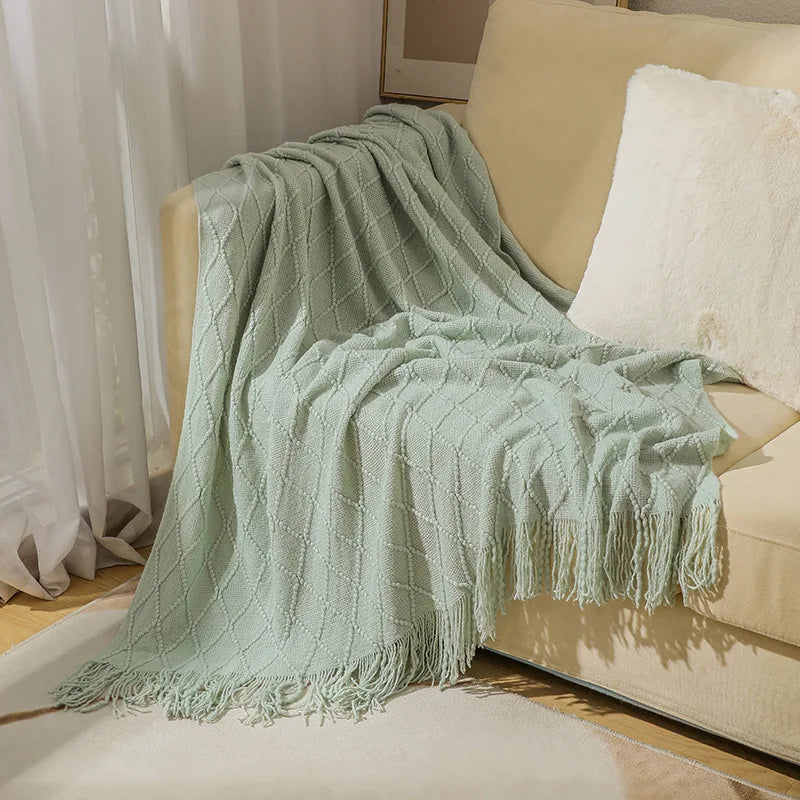 White Boho Knitted Throw Blanket