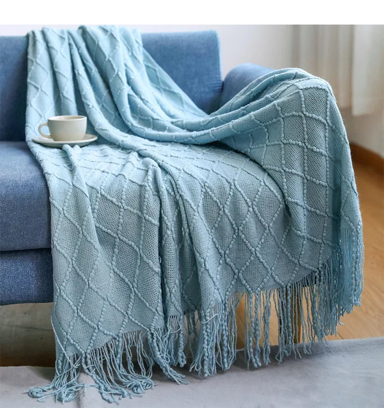 Knitted Throw Blanket with Tassels