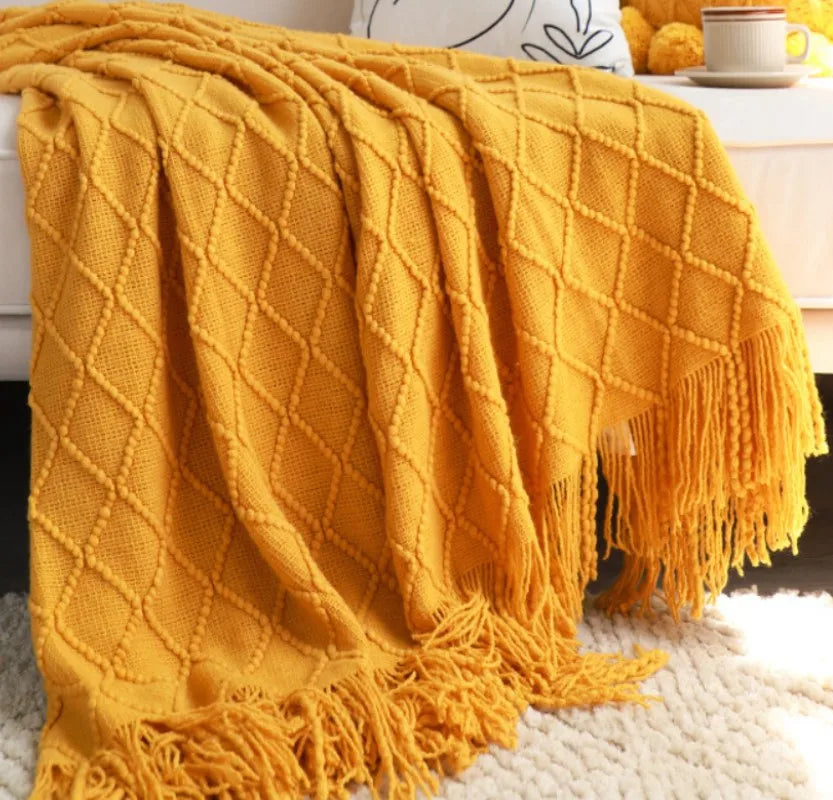 White Boho Knitted Throw Blanket