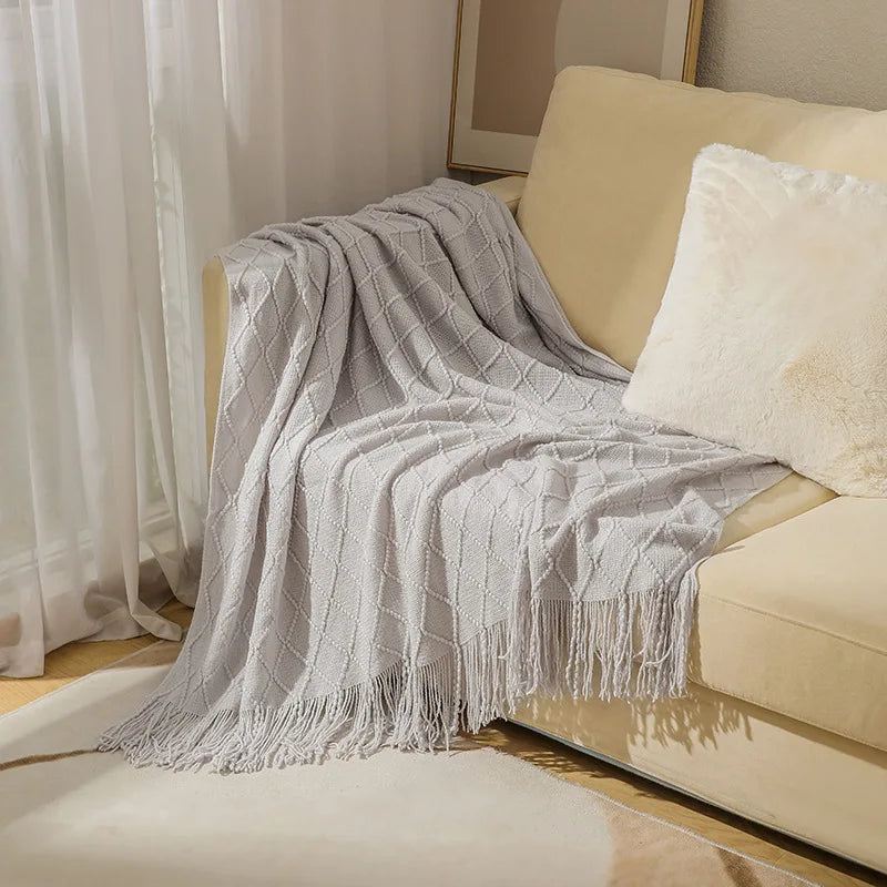 White Boho Knitted Throw Blanket