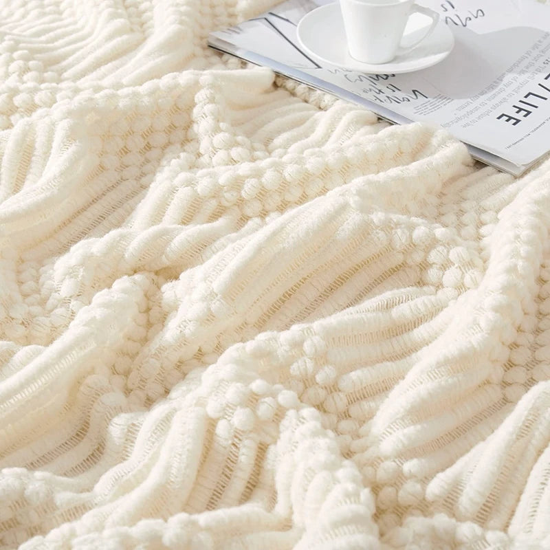 White Boho Knitted Throw Blanket