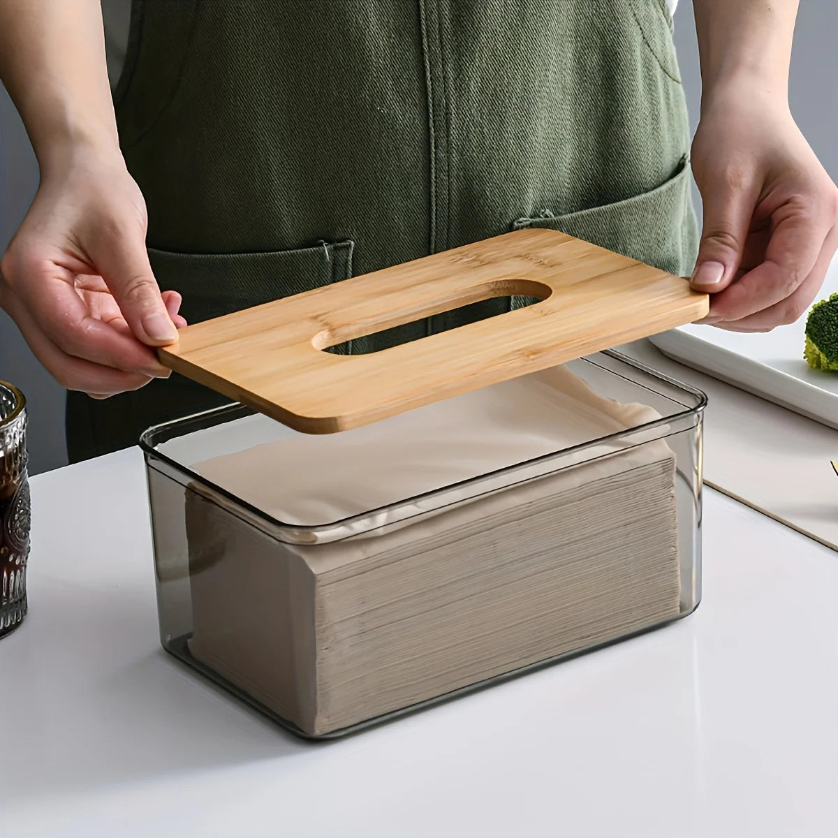 Bamboo Tissue Storage Box