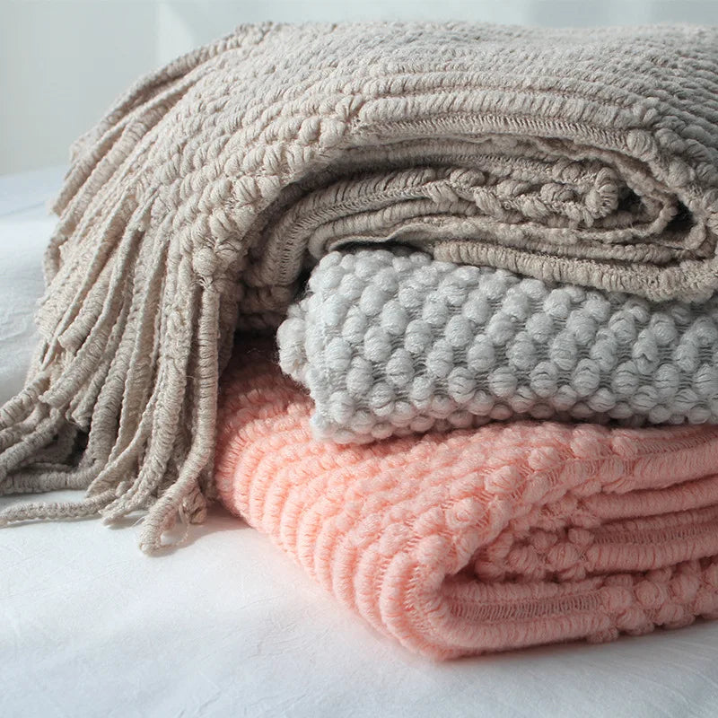 White Boho Knitted Throw Blanket