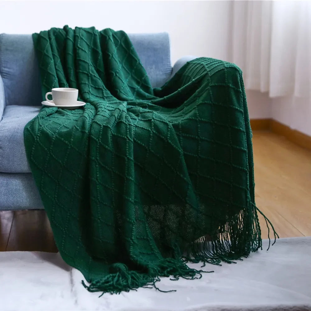 Knitted Throw Blanket with Tassels