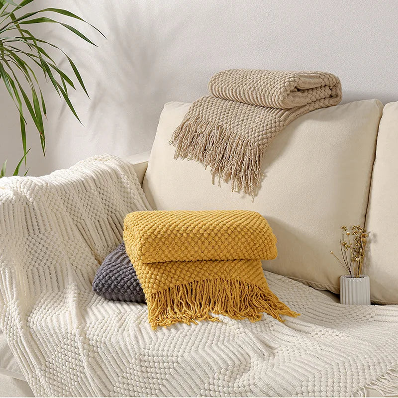 White Boho Knitted Throw Blanket