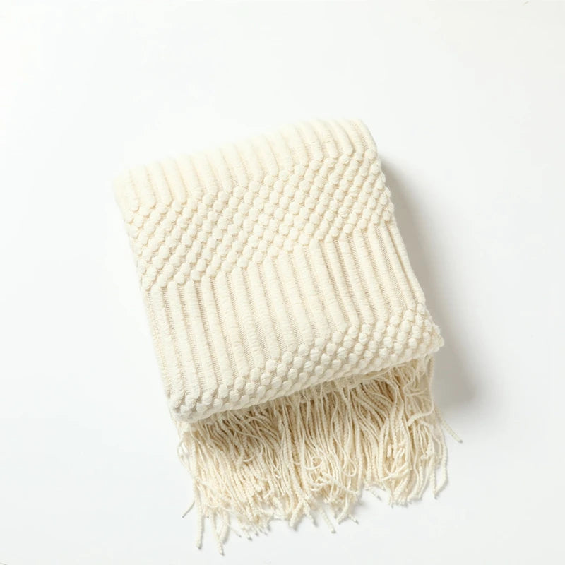 White Boho Knitted Throw Blanket